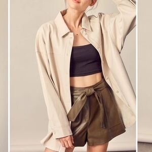 Mustard seed oversized leather jacket